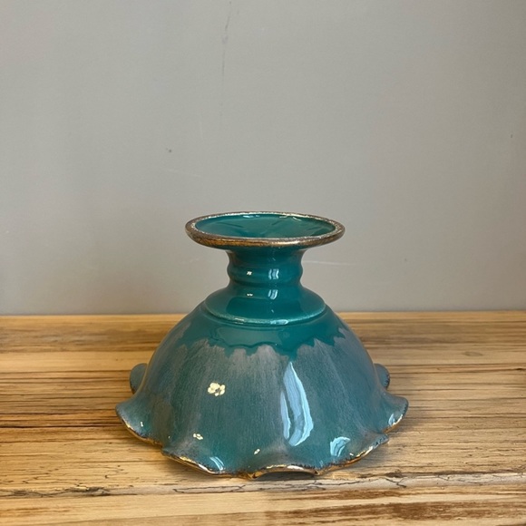 Lusterware Green Ceramic Compote Bowl With Gold Trim - Picture 6 of 10